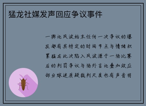 猛龙社媒发声回应争议事件